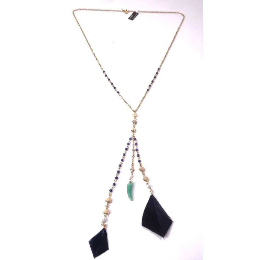 Banana Republic Women's Feather Bead Horn Feather Pendant Necklace NWT 69.5